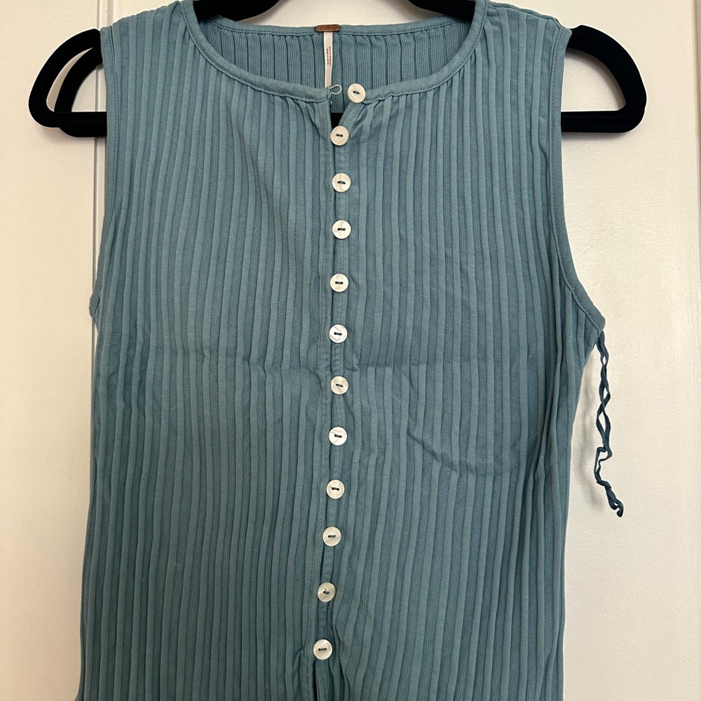 Free People Teal Sleeveless Button-Down Shirt